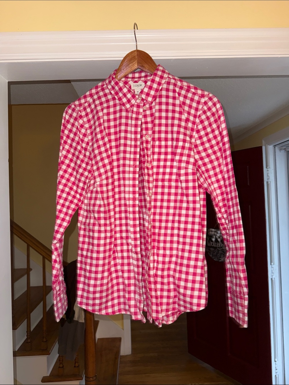 J. Crew Pink and White Gingham Button-Down Shirt